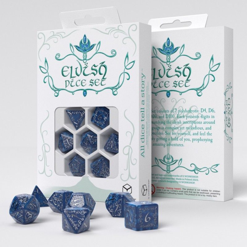 Elvish Dice Set: Cobalt & Silver