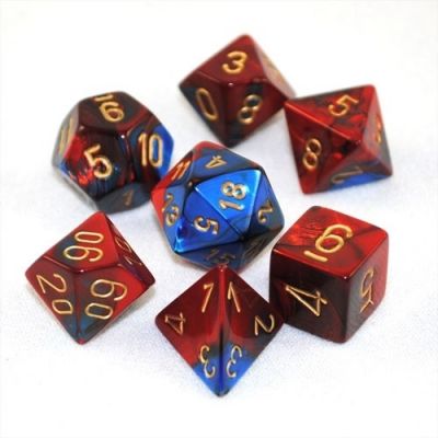 Gemini Polyhedral 7-Die Set - Blue-Red w/Gold