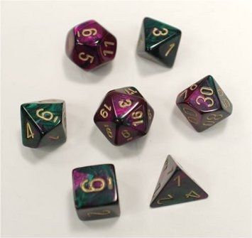 Gemini Green-Purple/Gold Polyhedral 7-Die Set