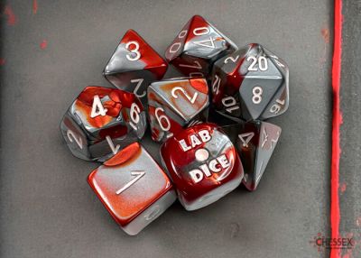 Gemini Red-Steel/White Polyhedral 7-Die Set (w/ bonus die)