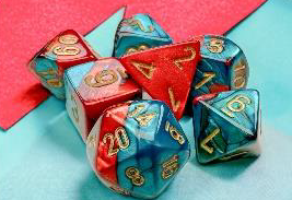 Gemini Red-Teal/Gold Mini Polyhedral 7-Die Set