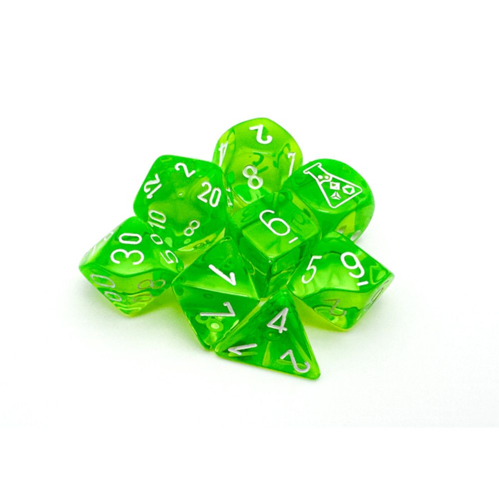 Translucent Rad Green/White Polyhedral 7-Die Set (w/ bonus die)