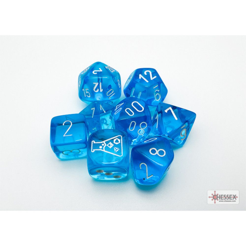 ranslucent Tropical Blue/White Polyhedral 7-Die Set (w/ bonus die)