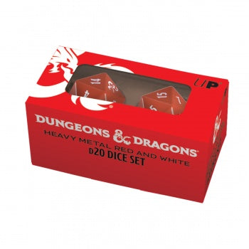 Heavy Metal Red and White D20/D6/ Dice Set for Dungeons & Dragons