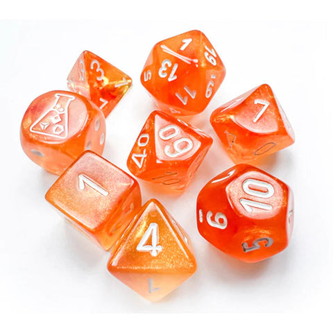 Chessex - Borealis Polyhedral Blood Orange/white Luminary 7-Die Set (with bonus die)