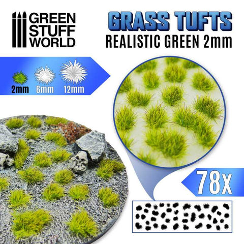 Grass TUFTS - 2mm self-adhesive - REALISTIC GREEN