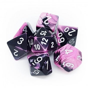 Gemini Polyhedral 7-Die Set - Black-Pink w/white
